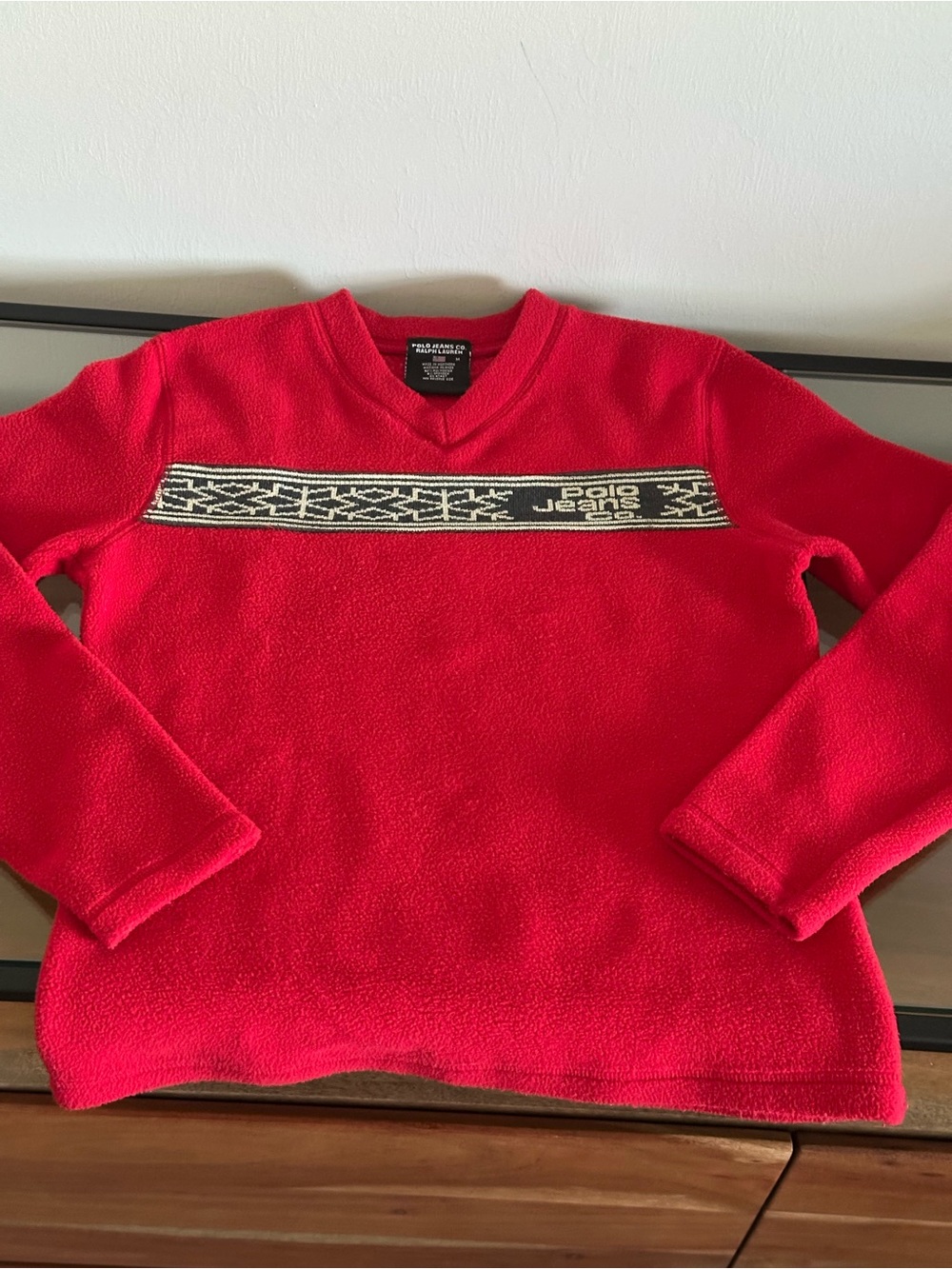 Vintage Polo Jeans Co Ralph Lauren Red Logo Fleece Pullover Y2K Nordic Jacquard